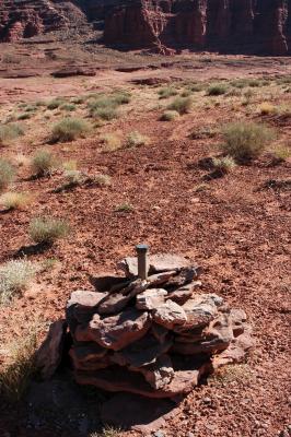 Survey marker with Shafer Trail in the background