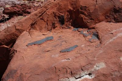 Remnant of desert varnish on a boulder