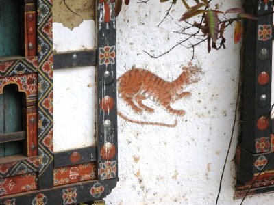 A lucky tiger adorning a house