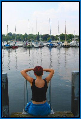 Anja looking at the boats