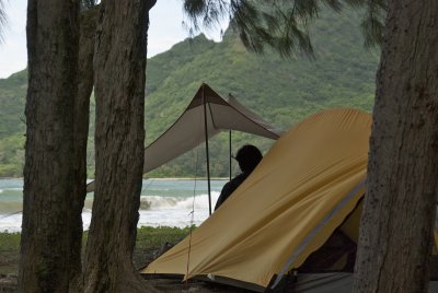 our camp at Kahana beach