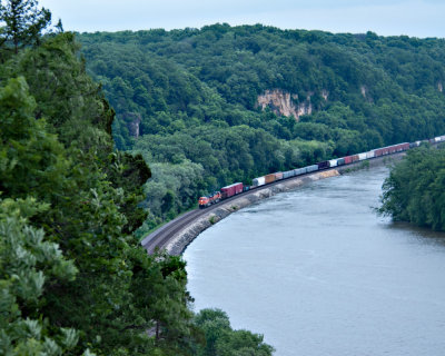 Train heading north along the River