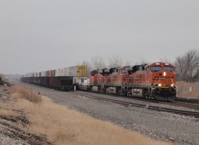 eastbound stacks in the drizzle