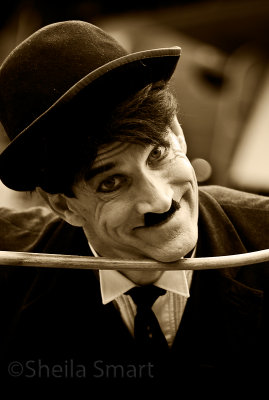 Charlie Chaplin busker with cane