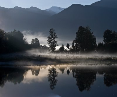 Mist over Lake Matheson, New Zealand