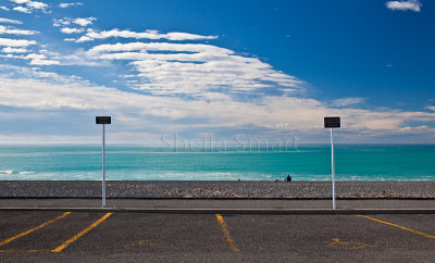 Kaikoura beach with signs 