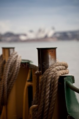 Manly ferry bollards and Sydney Opera House backdrop