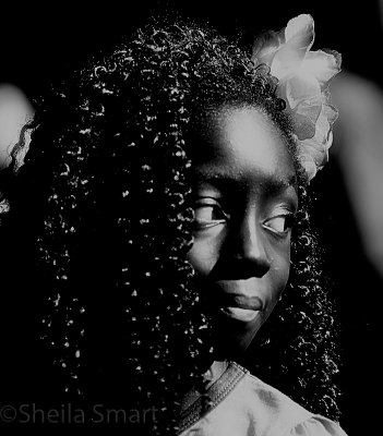 Little girl with great hair monochrome