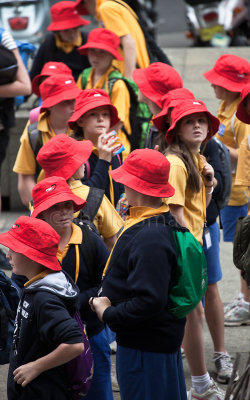 Kids in red hats 