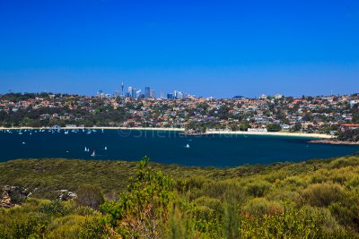 Balmoral Beach, Sydney Harbour with city backdrop