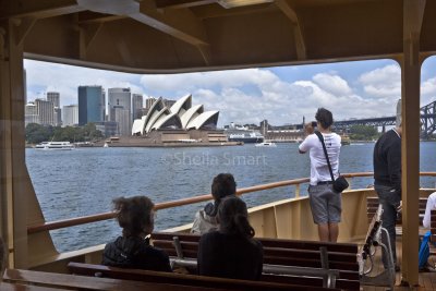 Manly ferry with Sydney Opera House through window