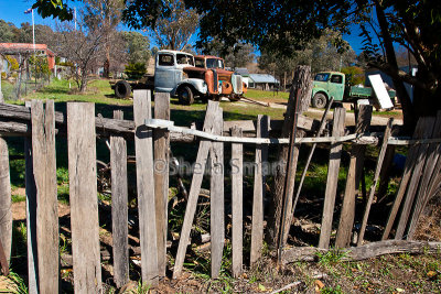 Hill End fence with old cars
