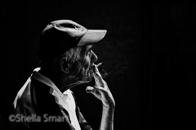 Smoking man in black and white