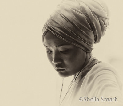 Girl in turban in sepia