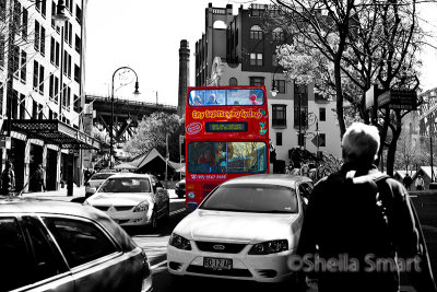 Red double decker bus in Sydney street