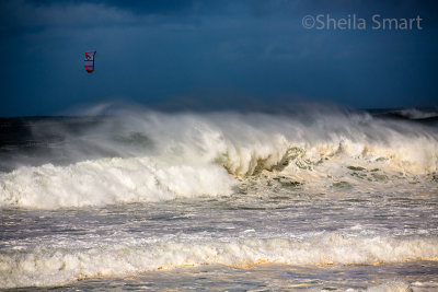 Kite surfer at Newport Beach during storm