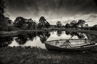 Annie's rowboat in monochrome