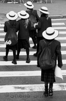 Schoolgirls on pedestrian crossing