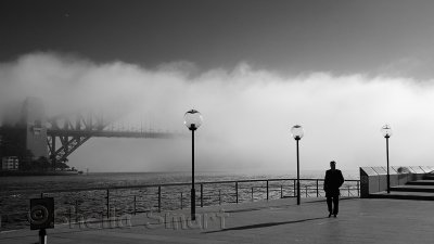 Sydney Harbour Bridge in fog
