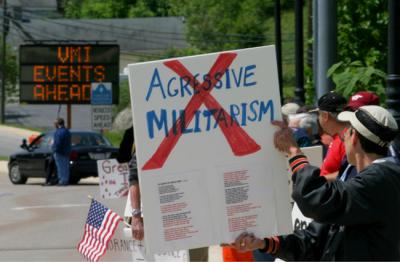 no to agressive militarism