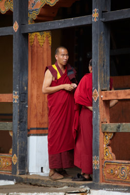 Monks discussing in the Dzong