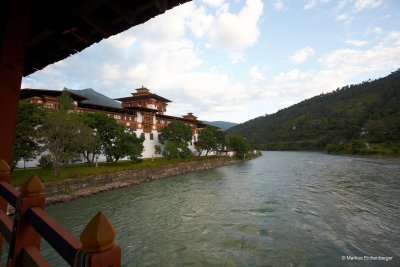 View from the bridge leading to the Dzong