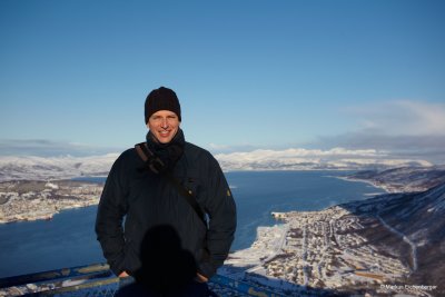 Taking a cable car overlooking Tromso