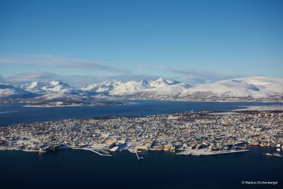 The island of Tromso with snow mountains