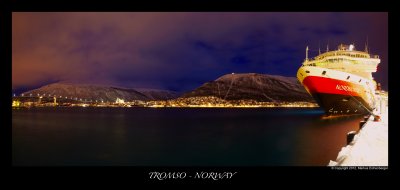 Panorama Tromso Harbour by night