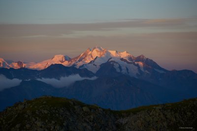 overlooking the snow mountains