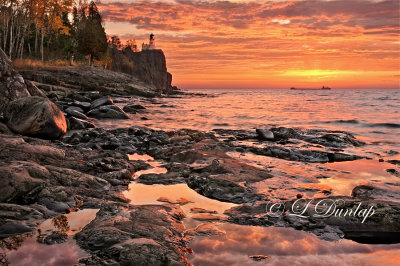 43.4 - Sunrise At Split Rock Lighthouse With Ore Boat