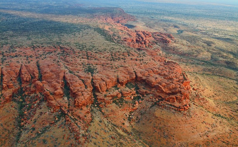 Kings Canyon heading into sunset, Watarrka National Park, Northern Territory, Australia.taken from the helicopter.