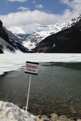 Lake Louise still have frozen over in May,.