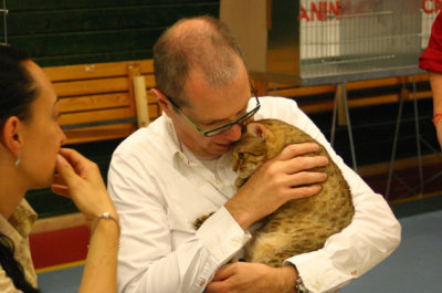 Karl Preiss and Jasper, he loves the ocicat and has bred ocicats before.