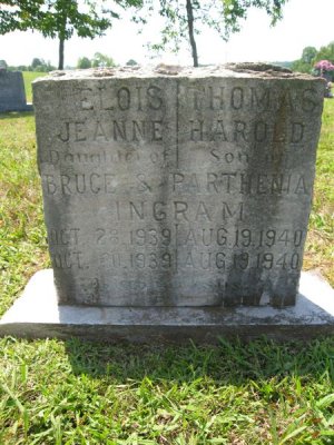 Elois Jeanne
Oct 28, 1939
Oct 30, 1939

Thomas Harold
Aug 19, 1940
Aug 19, 1940

Daughter and Son of
Bruce and Parthenia Ingram