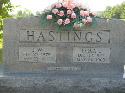 J. W. 
Feb 27, 1875
May 23, 1973

Lydia J.
Dec 13, 1877
May 26, 1963

Gone but not forgotten