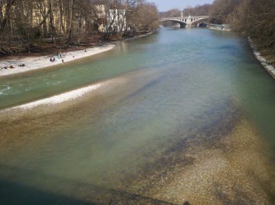 The Isar River from the bridge near the Alpines Museum