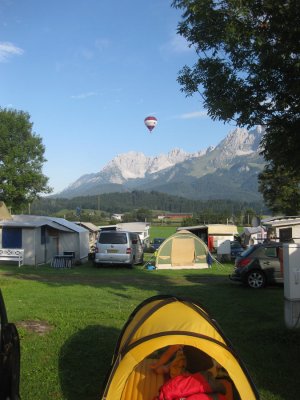 St Johann campsite with hot air balloon