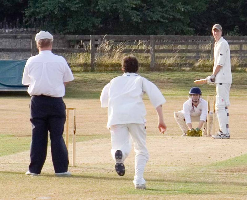 Fozzy in impromptu impersonation of leg stump