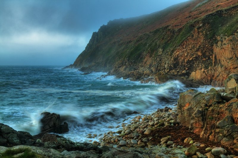 Stormy sea at Porth Nanven, west Cornwall
