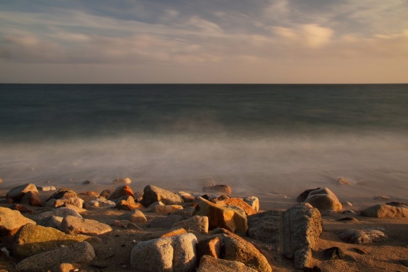 Pebbly beach, evening light - long exposure version