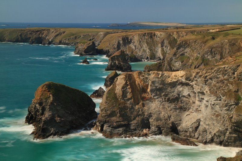 Bedruthan Steps, with Trevose Head in the distance