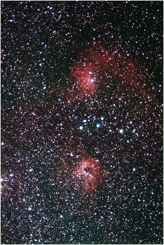 Nebulae IC405 (above) & IC410 in Auriga