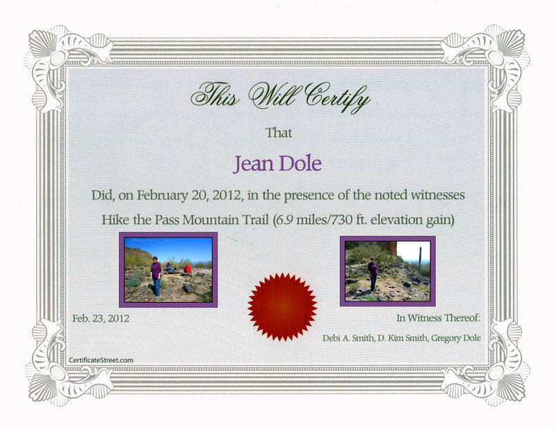 Jean's Certificate
