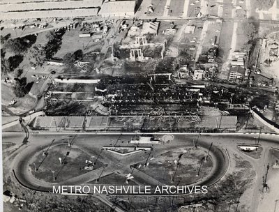 An aerial view of the Tennessee State Fairgrounds after the 1965 fire.