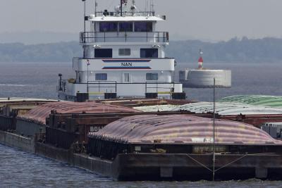 Barge Nearing Mississippi River Lock and Dam 13