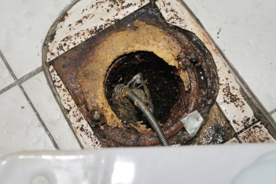 Toilet auger caught in floss ball