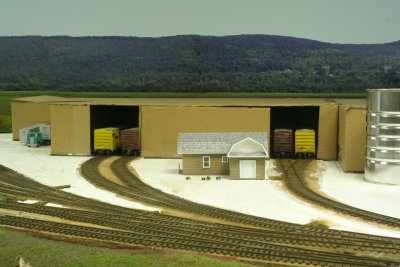 Low angle view of shipping/warehouse and Cider Mill Office.