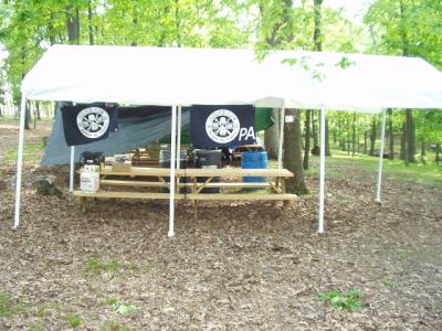 Tent Float Central, with ABC flags flying