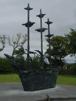 The memorial is a sculpture of one of the coffin ships, in which millions fled the famine